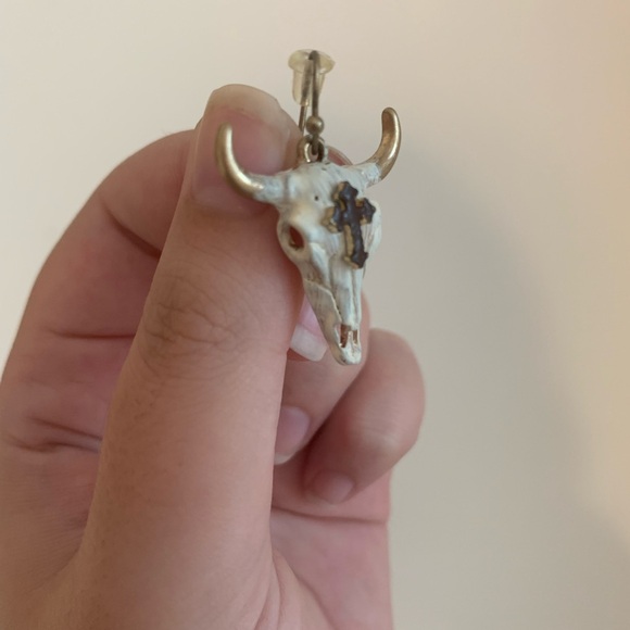 Gold and White Bull Skull Earrings - Picture 2 of 6